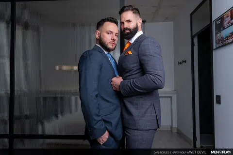 Two Hairy Men Fuck Standing Up and End with a Facial – photo 3 of 21