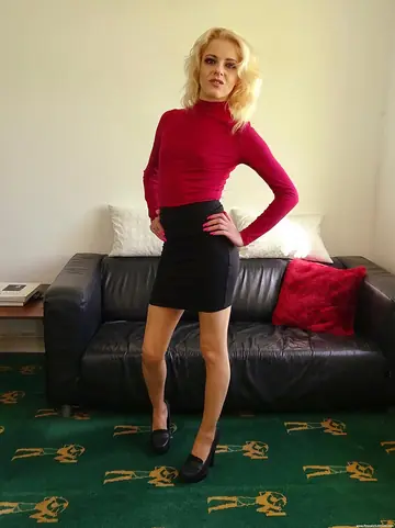 April Paisley – European Blonde in Pantyhose Spreads Her Legs Wide
