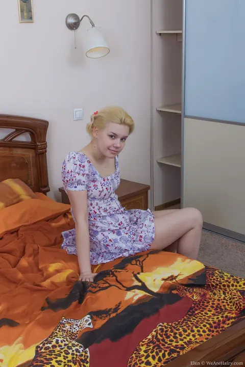 Russian Blonde Pulls Aside Her Panties to Show Her Hairy Pussy – photo 1 of 17
