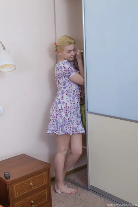 Russian Blonde Pulls Aside Her Panties to Show Her Hairy Pussy – photo 2 of 17