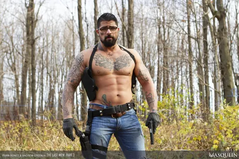 Two Muscular Tattooed Men Fuck Missionary in the Woods – photo 4 of 21