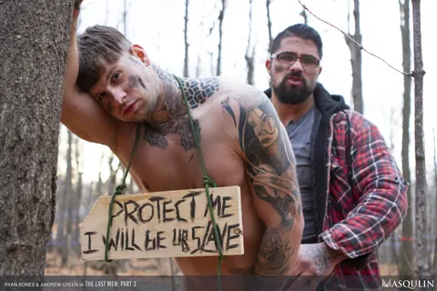 Two Muscular Tattooed Men Fuck Missionary in the Woods – photo 10 of 21