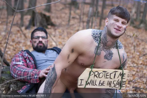 Two Muscular Tattooed Men Fuck Missionary in the Woods – photo 12 of 21