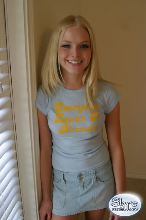 Skye Model: Blonde with Small Natural Tits and a Piercing Poses in a Skirt – photo 3 of 12