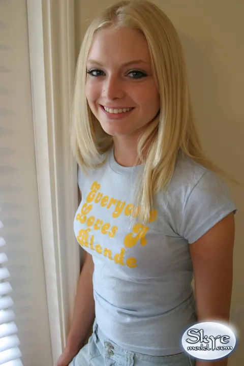 Skye Model: Blonde with Small Natural Tits and a Piercing Poses in a Skirt – photo 4 of 12