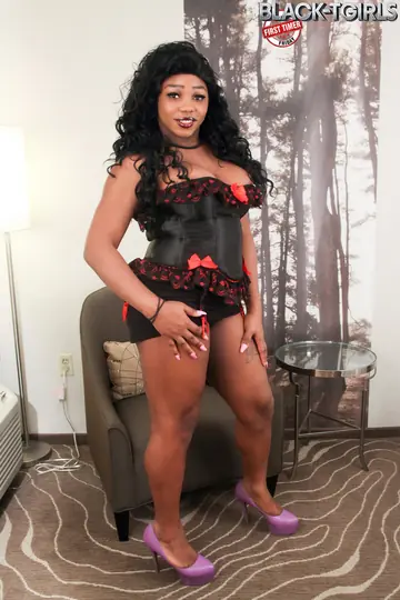 Busty Ebony Trans Woman Strips and Kisses Her Partner