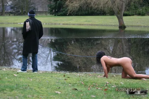 Barbara Devil: Skinny Brunette MILF Crawls on Leash for Outdoor Flogging – photo 8 of 13