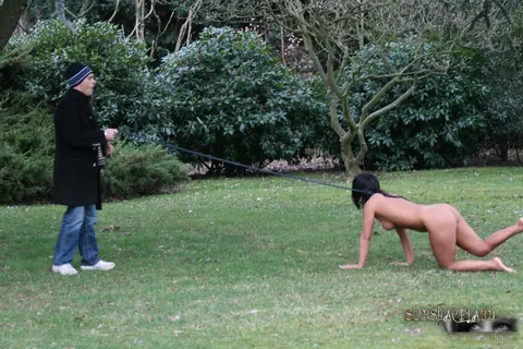 Barbara Devil: Skinny Brunette MILF Crawls on Leash for Outdoor Flogging – photo 11 of 13