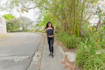 Latina Brunette Poses Outdoors and Flashes in Public