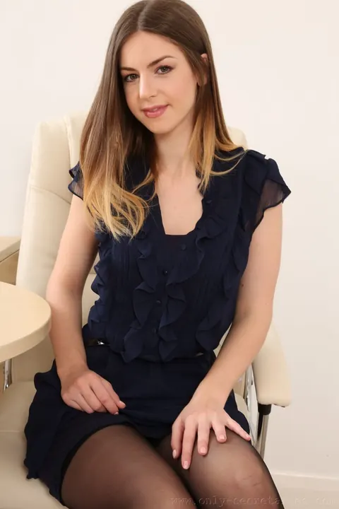 Stella Cox: Brunette Strips Off Her Lingerie in the Office Keeping Panties On – photo 3 of 20