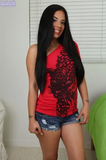 Latina Brunette Strips Out of Her Jeans Shorts and Fingers Her Pussy