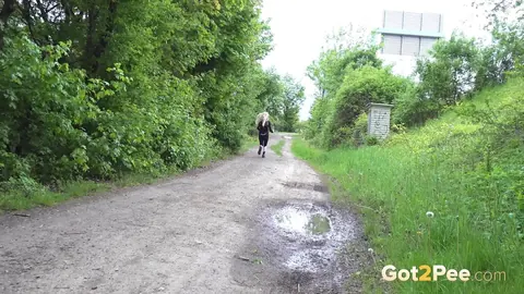 Victoria Pure: European Blonde Squats and Spreads Her Shaved Pussy Outdoors – photo 15 of 15