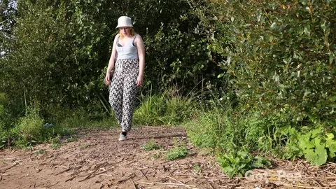 European BBW Spreads and Pisses Outdoors Near Bushes – photo 1 of 15