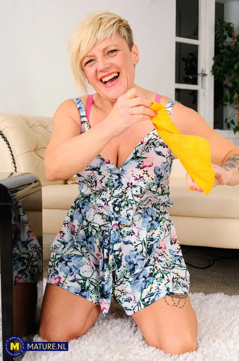 Mature British Blonde Pulls Panties Aside and Uses a Toy – photo 4 of 21