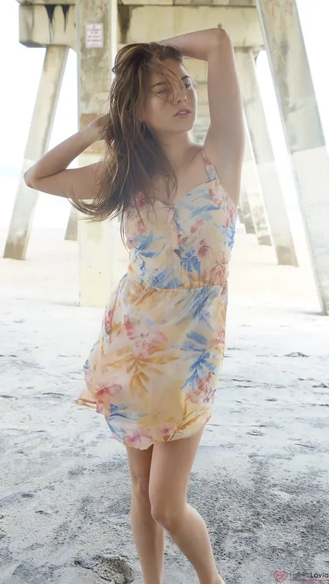 Shyla Jennings: Asian Brunette in a Skirt Shows Her Hairy Pussy on the Beach – photo 5 of 15