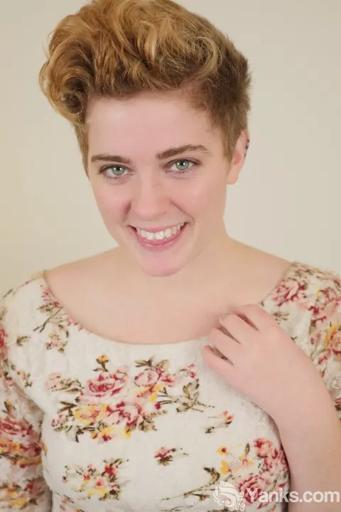 Short-Haired Redhead Touches Her Hairy Pussy and Uses a Dildo – photo 1 of 17