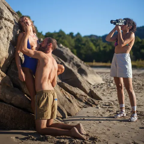 Thick Babe Takes Two Men Cowgirl Style on the Beach – photo 2 of 10