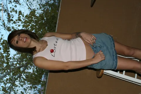 Riley Jensen: Petite Brunette Lifts Her Skirt and Spreads Outdoors – photo 13 of 21