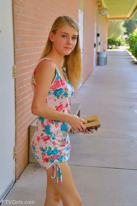 Hannah Hays: Blonde in a Skirt and Panties Poses Outdoors – photo 12 of 20