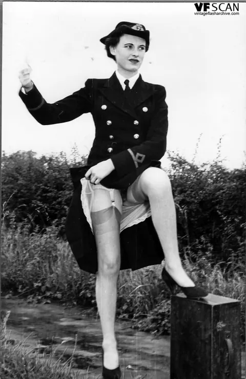 Vintage Women Spread Hairy Pussies Outdoors in Uniform – photo 7 of 12