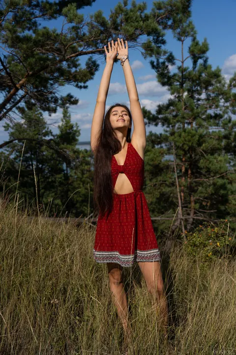 Foxy Alissa: European Brunette in a Dress Shows Her Natural Tits – photo 1 of 21