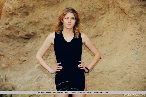 Mila I: Blonde PAWG Strips Out of Her Skirt on a Boulder – photo 1 of 18