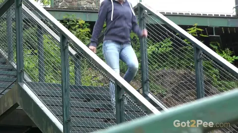 Thick MILF with Big Tits Spreads Her Hairy Pussy Outdoors in Jeans – photo 1 of 15
