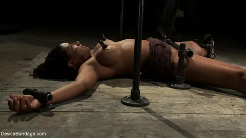 Mia Stiletto: Tall Ebony Sub in Metal Bondage Takes a Vibrator in Heels – photo 6 of 21