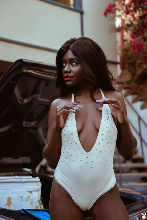 Victoria Antoinette: Slim Ebony Brunette in Glasses Strips Out of Her Bikini Outdoors – photo 3 of 21