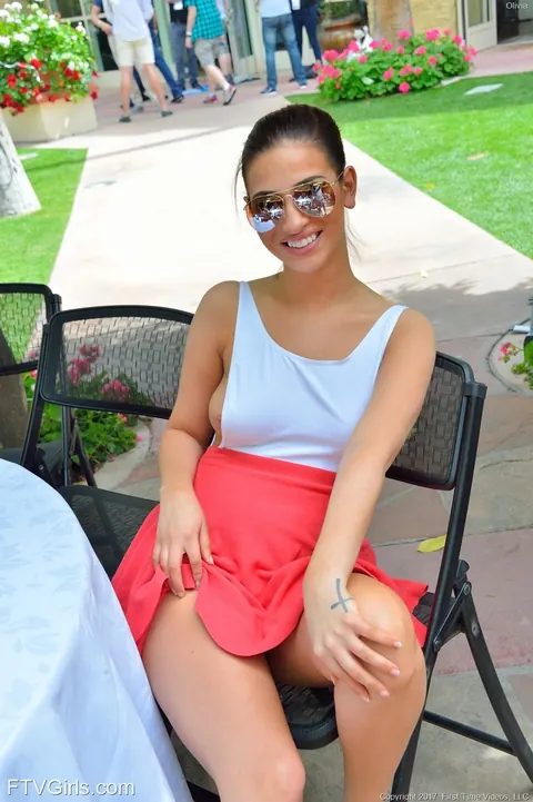 Olivia Nova: Busty Brunette Flashes Her Tits and Panties in Public – photo 1 of 20