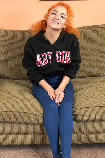 Slim Latina Redhead Strips and Sucks Cock for a Cumshot