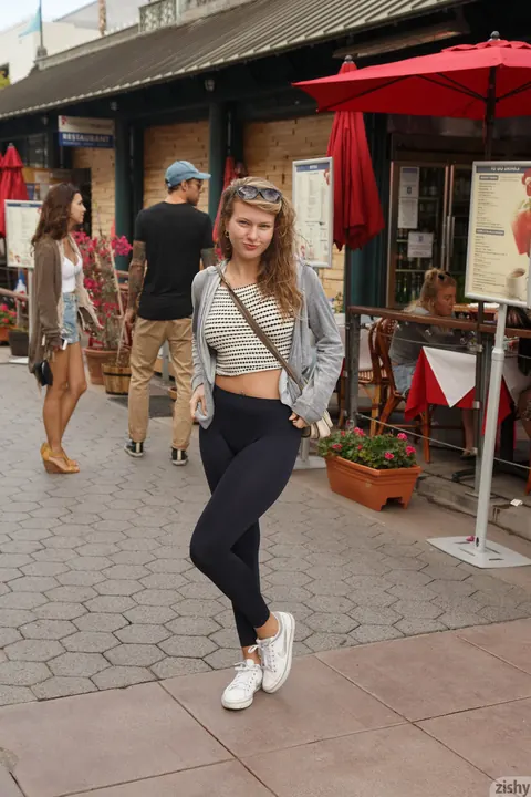 Tatiana Penskaya: Russian Brunette in Pantyhose Flashes Her Natural Tits Outdoors – photo 1 of 12