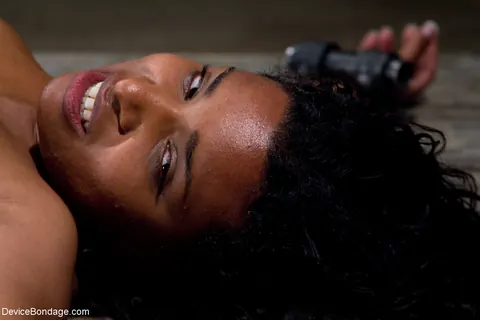 Mia Stiletto: Tall Ebony Brunette in Bondage Uses a Vibrator on Her Pussy – photo 13 of 21