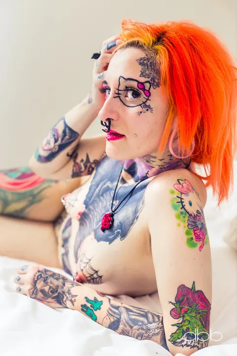 Busty Tattooed Redhead Spreads in a Bikini Outdoors and Bathroom – photo 15 of 20