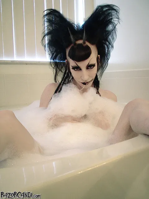 Razor Candi: Busty Brunette with Natural Tits Poses in the Bathroom – photo 7 of 15