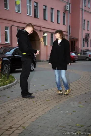 Woman in a Skirt and Socks Fucks Doctor and Boyfriend Outdoors