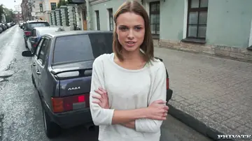 Russian Woman with Short Hair Sucks and Rides an Older Man Outdoors