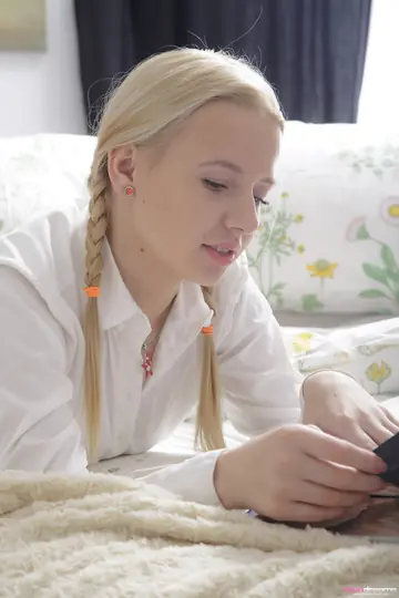 Blonde in Pigtails Strips, Takes Anal and Gets Jizzed
