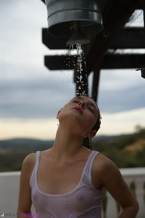 Caterina Foxy: Skinny Short-Haired Brunette Smokes After Outdoor Shower – photo 6 of 12