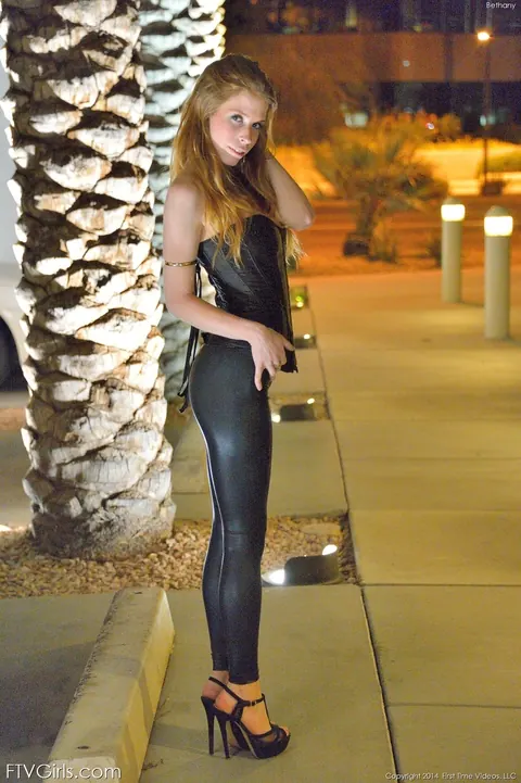 Bethanie Skye: Busty Petite Redhead Flashes in Latex and Yoga Pants Outdoors – photo 10 of 20