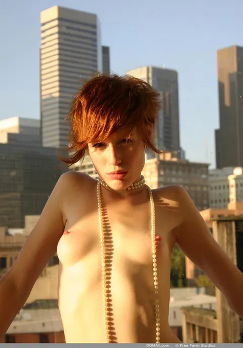 Short-Haired Redhead in Heels Spreads Her Pussy Outdoors – photo 7 of 20