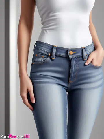 AI-Generated Blonde Pulls Jeans Aside and Spreads Her Pussy