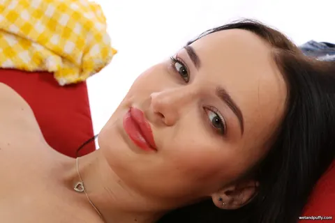 Sasha Sparrow: Brunette Works a Dildo Deep in Her Puffy Pussy on the Sofa – photo 21 of 21