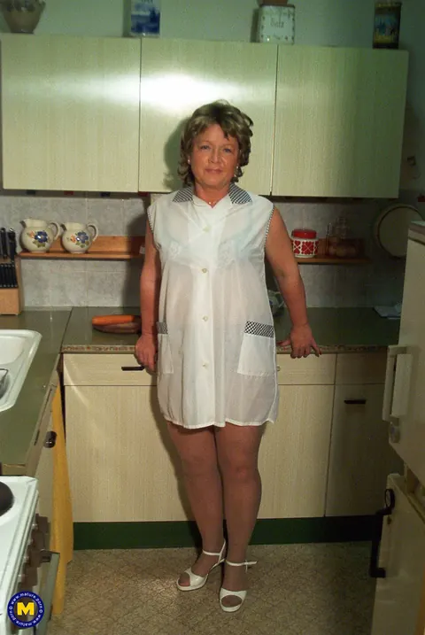 Petite Slim Woman Strips and Toys Herself in the Kitchen – photo 1 of 21