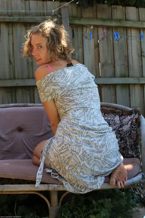 Kara Dashka: Short-Haired Blonde Rubs Her Hairy Pussy Outdoors in Panties – photo 1 of 21