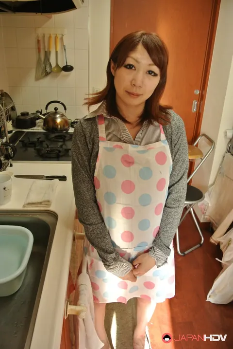 Japanese Brunette Strips Out of Her Apron in the Kitchen – photo 7 of 15