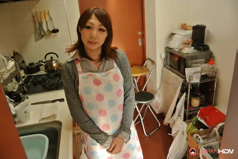 Japanese Brunette Strips Out of Her Apron in the Kitchen – photo 10 of 15