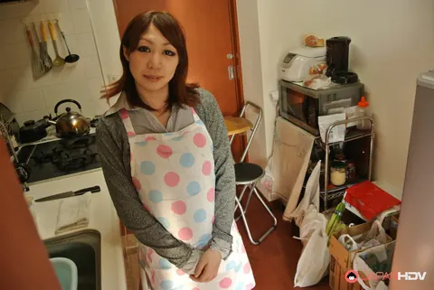 Japanese Brunette Strips Out of Her Apron in the Kitchen – photo 8 of 15