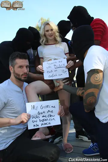 Pale Blonde with Hairy Pussy Takes a BBC Gangbang and Gets Jizzed