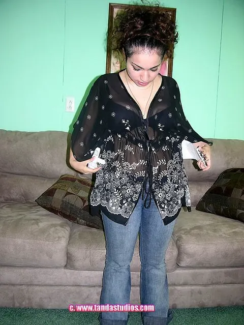 Lena Love: European BBW in Jeans Strips on the Sofa for a Casting – photo 8 of 21